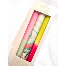 Aeon Candle Studio Ae'on 3'lü Şamdan Mum Seti Mermer Desen, Neon, Pastel- Damlatmaz