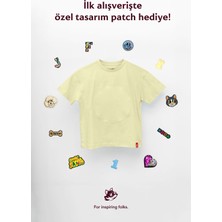Jantifox Unisex, 100% Koton, Çocuk, Oversize, Janti Fox Patchleriyle Tasarlanabilir Sarı T-Shirt