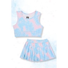  Kız Çocuk Kabartmalı Şort Etekli Crop Sporcu Mayo Takım