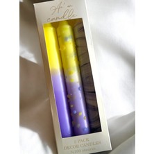 Aeon Candle Studio Ae'on 3'lü Şamdan Set Mor-Sarı Mermer Desen, Dip Dye ve Konfeti (Damlatmaz)