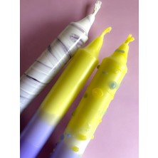 Aeon Candle Studio Ae'on 3'lü Şamdan Set Mor-Sarı Mermer Desen, Dip Dye ve Konfeti (Damlatmaz)