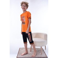 Miniğimin Cicileri (6-11 Yaş) Basketbol Desenli Erkek Çocuk kapri takım - Turuncu