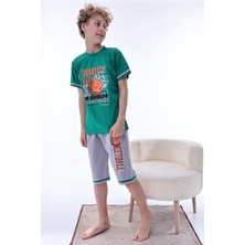 Miniğimin Cicileri (6-11 Yaş) Basketbol Desenli Erkek Çocuk kapri takım - Yeşil