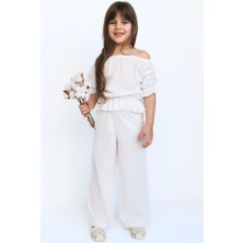 Parla Kids Kız Çocuk Gloria Beyaz Şile Bezi Bluz Pantolon Takım