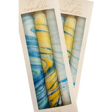 Aeon Candle Studio Ae'on Çizgili Mermer Desen Mavi- Sarı 3lü Şamdan Mum (Damlatmaz)