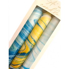 Aeon Candle Studio Ae'on Çizgili Mermer Desen Mavi- Sarı 3lü Şamdan Mum (Damlatmaz)