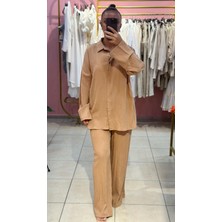 Taba Gömlek Pantolon Gofre Takım