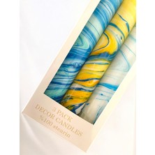 Aeon Candle Studio Ae'on Çizgili Mermer Desen Mavi- Sarı 3lü Şamdan Mum (Damlatmaz)