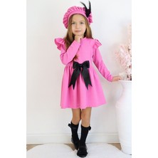 Parla Kids Kız Çocuk Pembe Sofia Pamuklu Fiyonk Detaylı Elbise Kep Abiye Takım