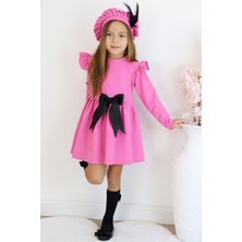 Parla Kids Kız Çocuk Pembe Sofia Pamuklu Fiyonk Detaylı Elbise Kep Abiye Takım