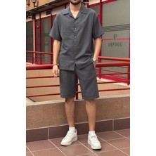 Erkek, gofreli kumaş, yazlık, geniş kalıp, Keten Karışımlı, Gömlek-Şort takım 297-G13