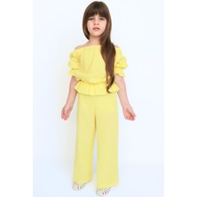 Parla Kids Kız Çocuk Gloria Sarı Şile Bezi Bluz Pantolon Takım