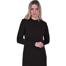 Invee Yün Saç Örgü Triko Elbise KAHVE