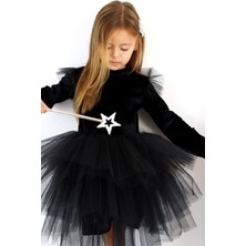 Parla Kids Kız Çocuk Pearly Siyah Uzun Kollu Kadife Tüllü Tütü Doğum Günü