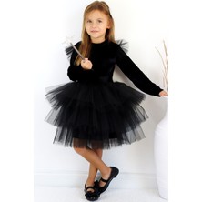 Parla Kids Kız Çocuk Pearly Siyah Uzun Kollu Kadife Tüllü Tütü Doğum Günü