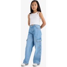 DeFacto Kız Çocuk Wide Leg Kargo Geniş Paça Jean Pantolon E5879A825AU