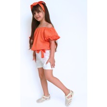 Parla Kids Kız Çocuk Sunny Turuncu Madonna Yaka Bandanalı Şortlu Alt Üst Takım