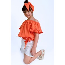 Parla Kids Kız Çocuk Sunny Turuncu Madonna Yaka Bandanalı Şortlu Alt Üst Takım
