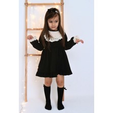 Parla Kids Kız Çocuk Ruby Siyah Uzun Kollu Dantel Detaylı Fırfırlı Elbise
