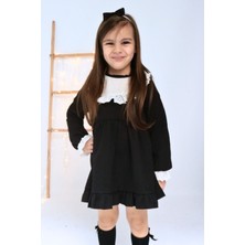 Parla Kids Kız Çocuk Ruby Siyah Uzun Kollu Dantel Detaylı Fırfırlı Elbise