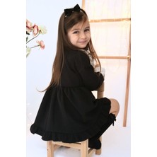 Parla Kids Kız Çocuk Ruby Siyah Uzun Kollu Dantel Detaylı Fırfırlı Elbise