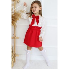 Parla Kids Kız Çocuk Uzun Kollu Kırmızı Etek Ekru Bluz Fular 29 Ekim Takım