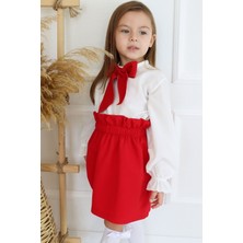 Parla Kids Kız Çocuk Uzun Kollu Kırmızı Etek Ekru Bluz Fular 29 Ekim Takım