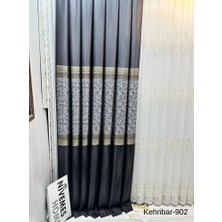Nivemeshome Kehribar FT614162 Siyah V-902 Pano Fon Perde 1/3 Sık Pileli Perde Apm