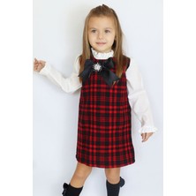 Parla Kids Kız Çocuk Kırmızı Vanessa Broş Detaylı Tüvit Uzun Kollu Yılbaşı Elbisesi