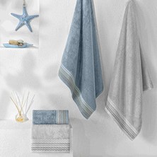 Taç Yeni Sezon Pure Cotton Pamuk Hamam Seti Art ( Gri-Mavi)