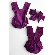 Parla Kids Kız Bebek Mor Pamuklu Salopet Bandana Takım
