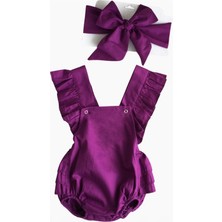 Parla Kids Kız Bebek Mor Pamuklu Salopet Bandana Takım