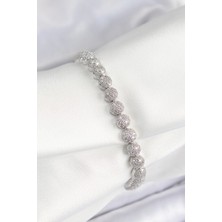 Pirinç Zirkon Taşlı Yarım Topcuk Model Gümüş Renk Vıp Seri Kadın Bileklik - TJ-BB7507