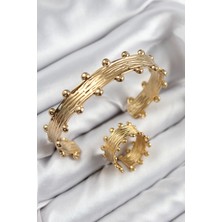 Pirinç Topcuk Model Gold Renk Bileklik Yüzük Set - TJ-BB7602