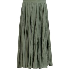 Armine Kırışık Vual Etek 25YD9180 Yağ Yeşili