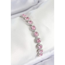Pirinç Pembe Zirkon Taşlı Daire Baget Model Gümüş Renk Vıp Seri Kadın Bileklik - TJ-BB7511