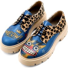 Kadın Vegan Deri Mavi Günlük Ayakkabı - Meow Attack Tasarım
