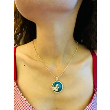 Çelik Zirkon Taş Işleme Arı Bal Petek Kadın Kolye 30 cm