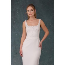  Elbise Krep Incili Midi		