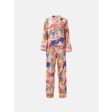 Saten Uzun Kollu Gecelik Leopashion Desen Alt Üst Takım