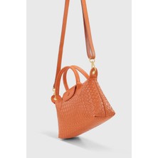 Turuncu Örgü Çanta Çok Yönlü Pu Deri El Ve  Omuz Askılı Çanta 273