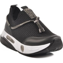 702498 Z Siyah-Beyaz Kadın Taşlı Günlük Ayakkabı