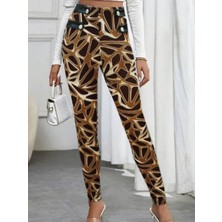 Reka Moda Kadın Yüksek Bel Kaz Ayağı Desenli Yan Şerit Düğme Detaylı Dalgıç Pantolon