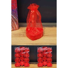 El Yapımı Zarif Tül Keseli Kalpli 12 Adet Kına Nişan Düğün Çeyiz Davetiye Sunum Için Hediyelik Mini Kutucuk