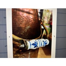 Porselen Kulplu Bakır Kömür Kovası 45 cm Boyunda