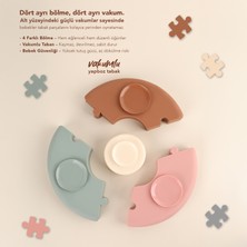 Meleni Baby Puzzle Mama Tabağı Kaşık Seti - Silikon Vakum Tabanlı Yapboz Mama Tabağı Silikon Kaşık - Gri Yeşil