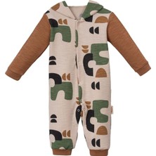 Kapşonlu Desenli Patiksiz Tulum Camel