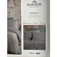 Maribor Collection Marley - %100 Pamuk Saten Nakışlı Nevresim Takımı - Gri