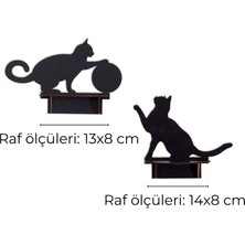 Dekoratif Kedi Figürlü Duvar Rafı Seti | 2 Parça Mdf Ahşap Raf | Siyah Şık Tasarım