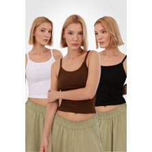 Yade Fashion Kadın Askılı Atlet 3’lü Set %95 Viskon Kumaş İnce Askılı Rahat Kesim Yazlık Parçalar